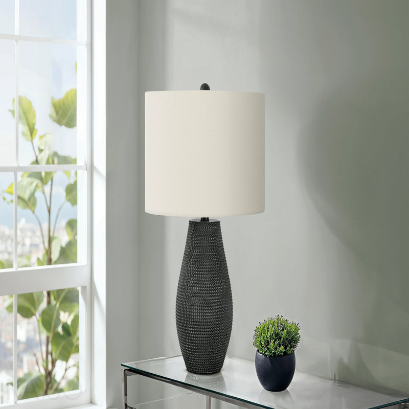 Lighting, H 24 po, lampe de table, résine noire, abat-jour ivoire / crème, contemporain, Noir