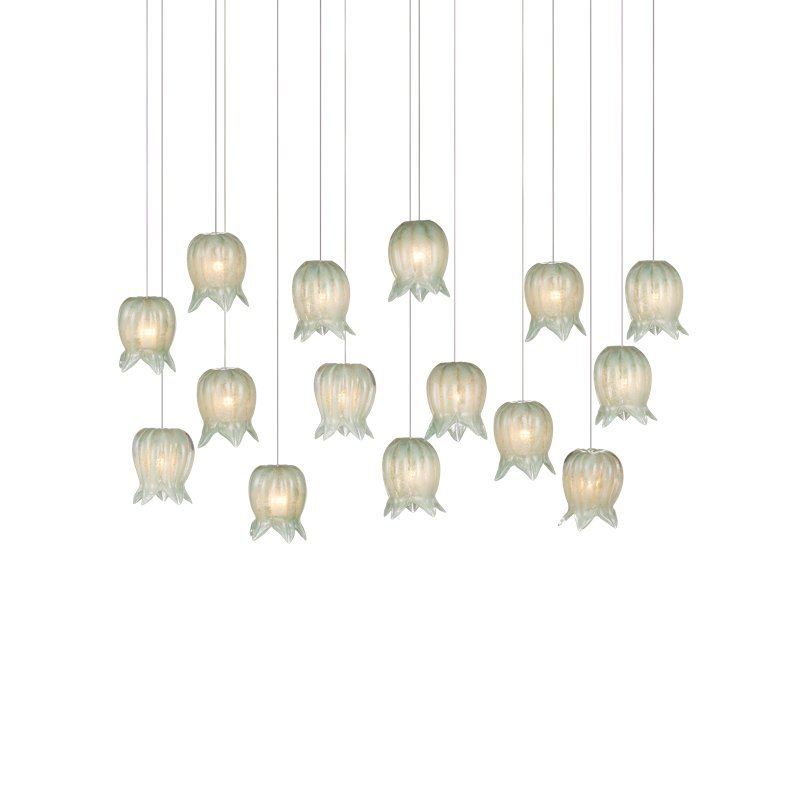 Polpo 7-Light Round Multi-Drop Pendant, 13" H x 48" W x 12" D, Green, 2250 Lumens