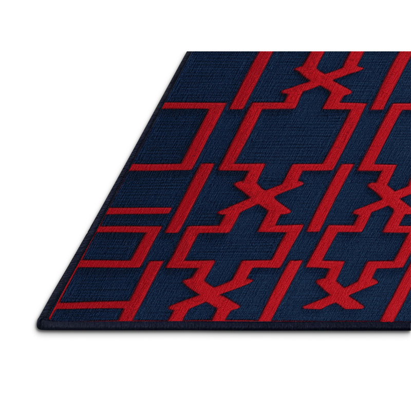 Tapis bleu en treillis lavable à la machine, Carré 5 pi