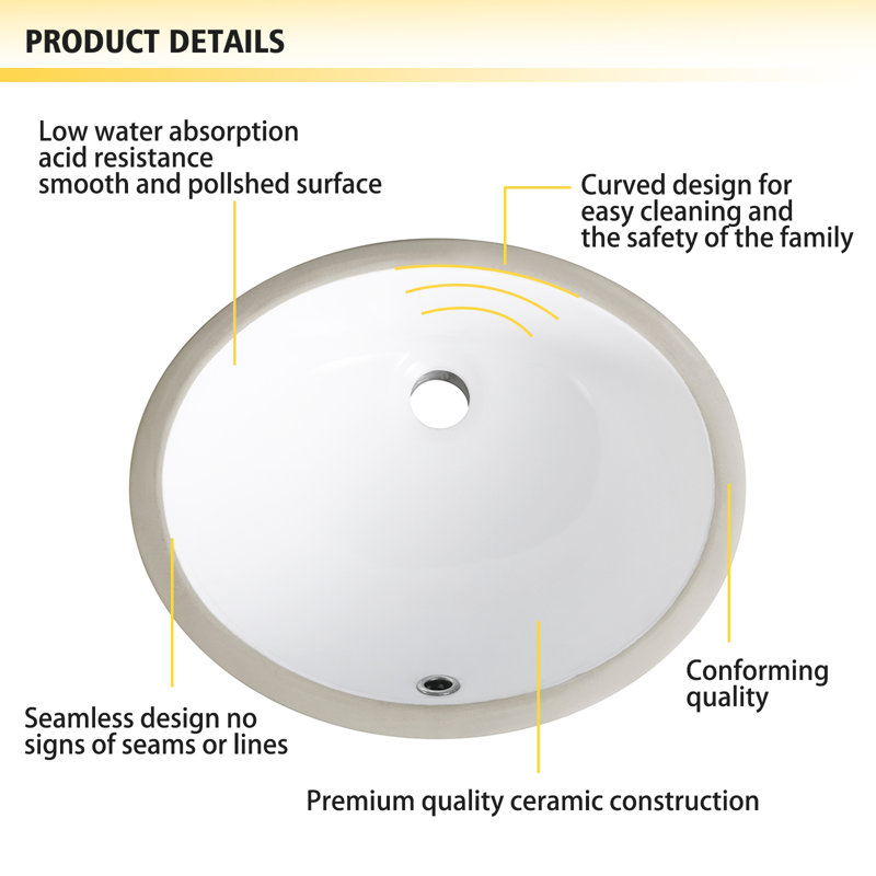 RENIST 15.75" Ceramic Oval Undermount Bathroom Sink with Overflow