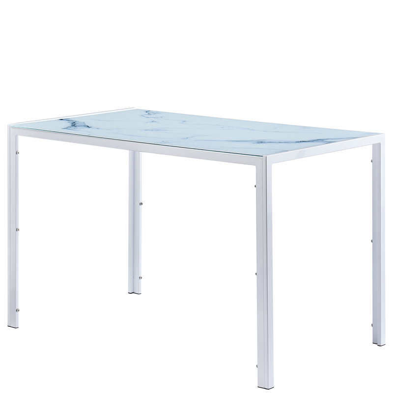 Helsea Glass Top Metal Base Dining Table, White
