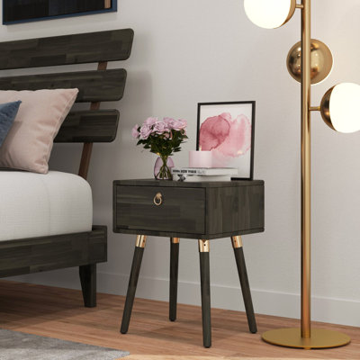 Table de chevet en bois massif avec 1 tiroir, convenant à la chambre à coucher et au salon