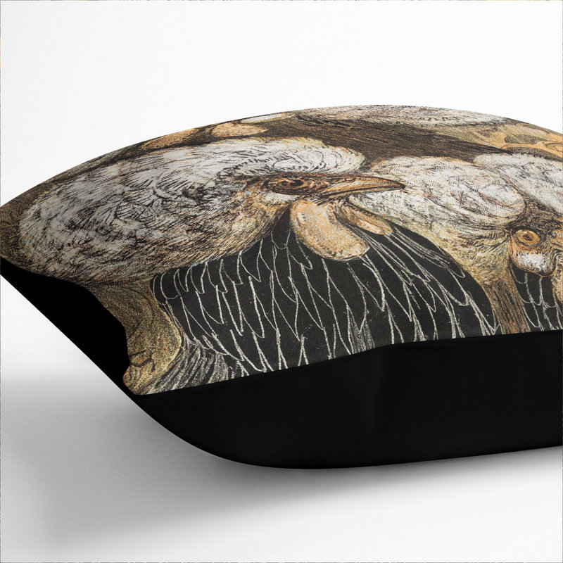 Three Crested Chickens Scatter Cushion with Filling, Black, 40cm H x 40cm W x 15cm D