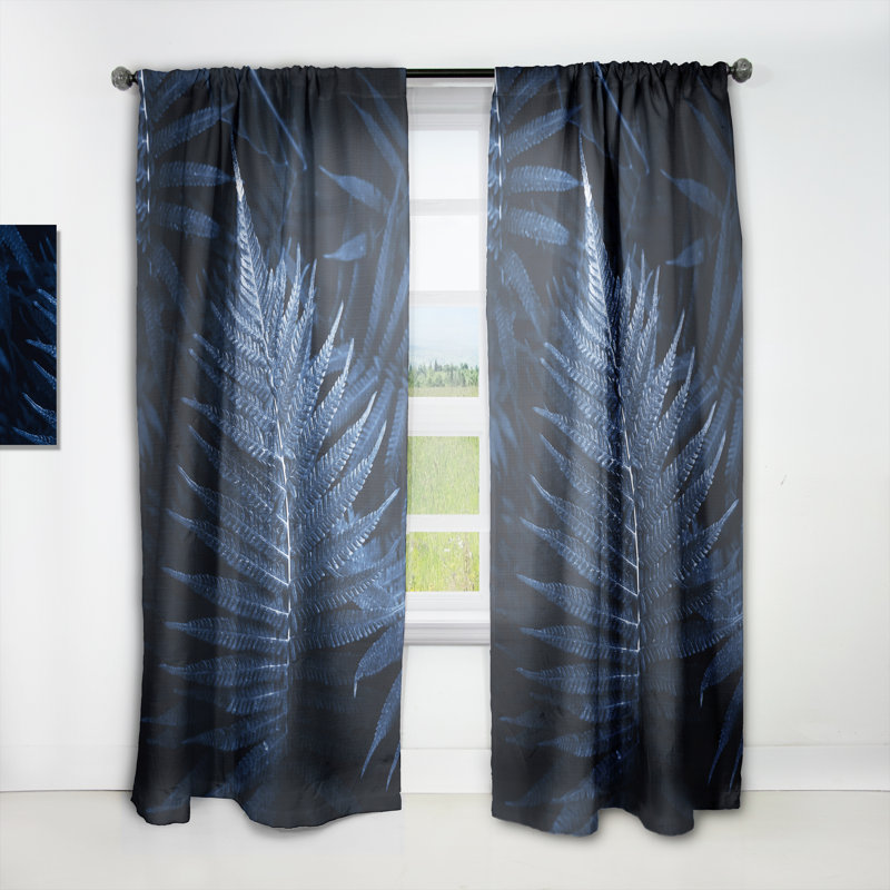 Feuilles tropicales en bleu classique - Rideau nature - Velours obscurcissant - 1 panneau