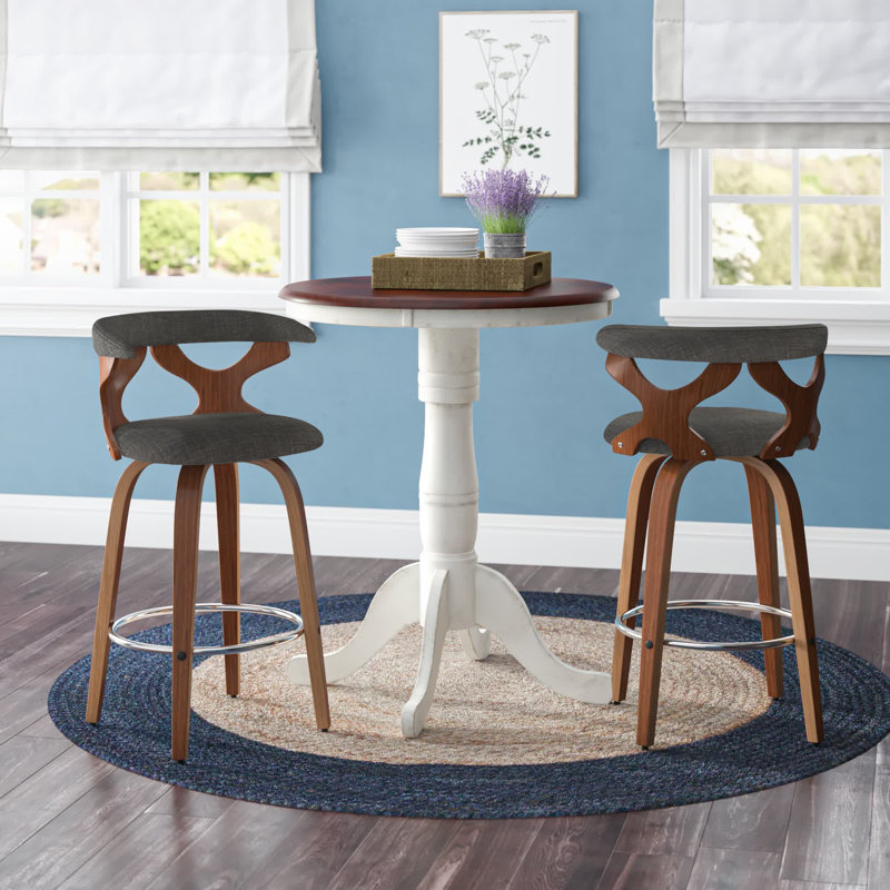 Tabouret de comptoir pivotant 25 po Arabelle, Tissu gris anthracite / structure en noyer