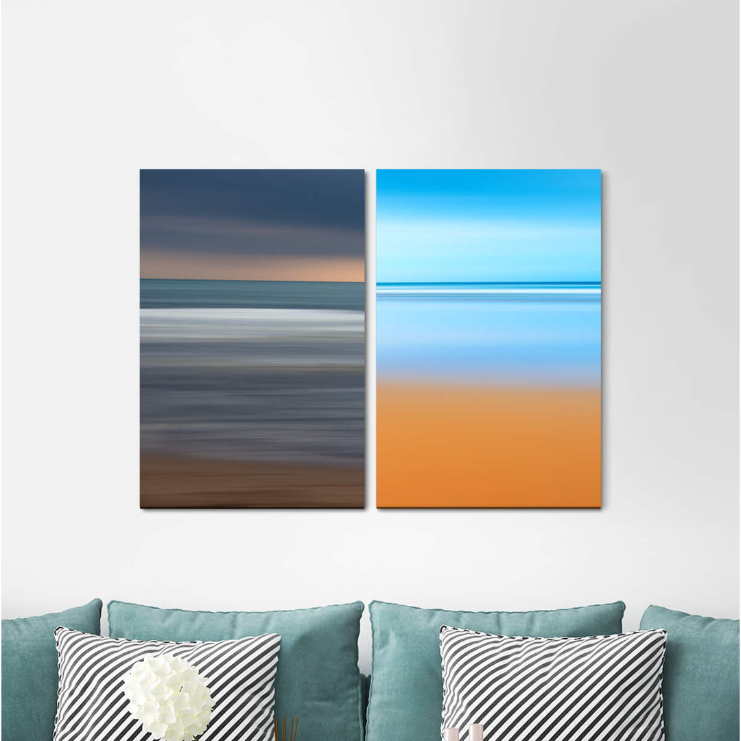 2-tlg. Leinwandbilder-Set - Grafikdruck „Minimal Horizon Calm Lonely Silence Meditation”