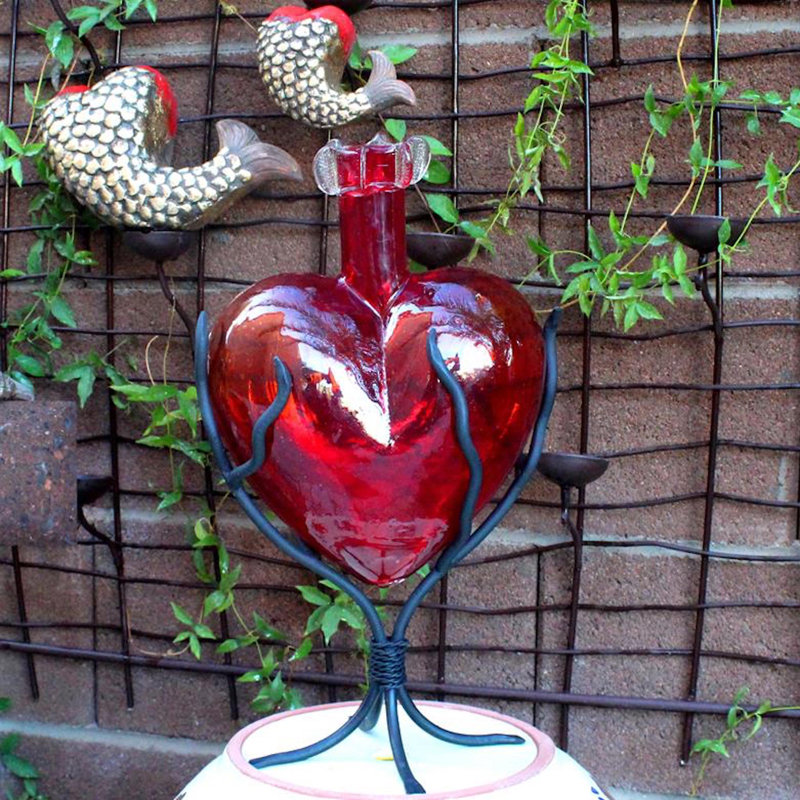 Anjalie Handmade Glass Decorative Bottle, 16" H x 10" W x 6" D, Red