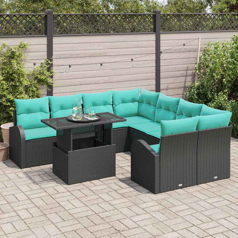  Ensemble de canapé de jardin manuel 9 pièces noir 100 x 55 x 73 cm poly rotin