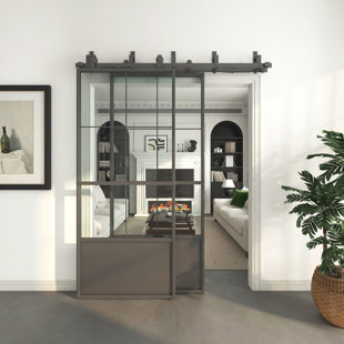 Jubest Bypass 36'' x 84'' Glass Matte without Installation Hardware Kit Barn Door