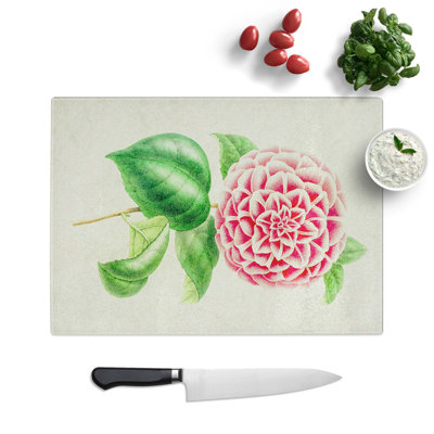 Tempered Glass Camellia Flower Illustration Chopping Board