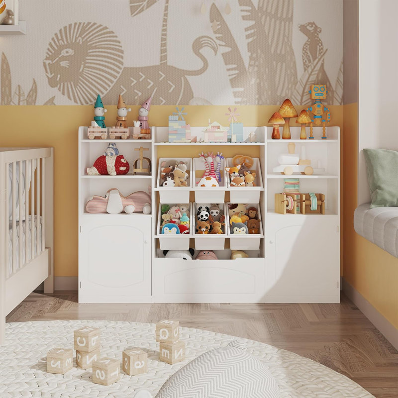 Kids Toy Storage Organizer w/6 Removable Bins & Anti-Tip - 48" White Bookshelf for Toys, Books | Bedroom, Playroom, Classroom Storage