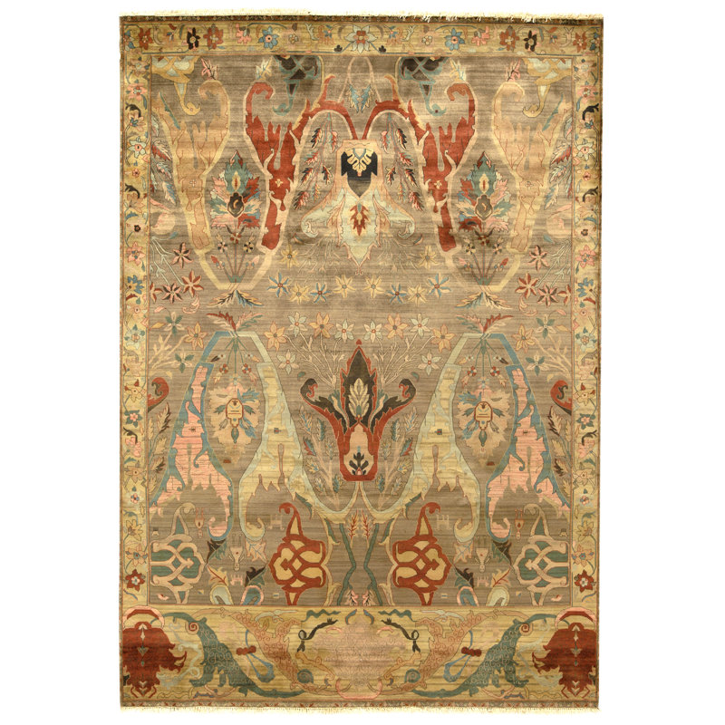 Tapis brun et crème noué à la main de haute qualité