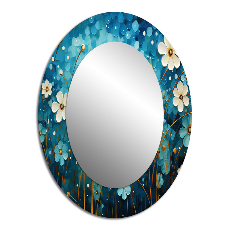 Turquoise Tranquility VIII - Landscapes Decorative Wall Mirror, Teal Mirror, Printed Metal Art, 43" x 33", Oval