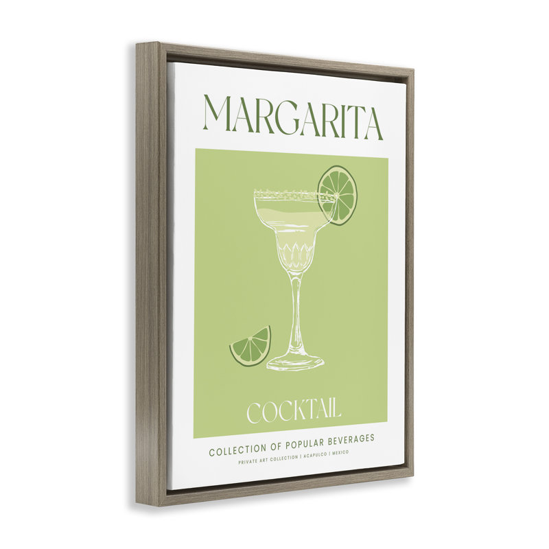 «Minimal Margarita Cocktail», art mural encadré flottant, H 21 po x l 17 po, Cadre flottant orme Montalcino