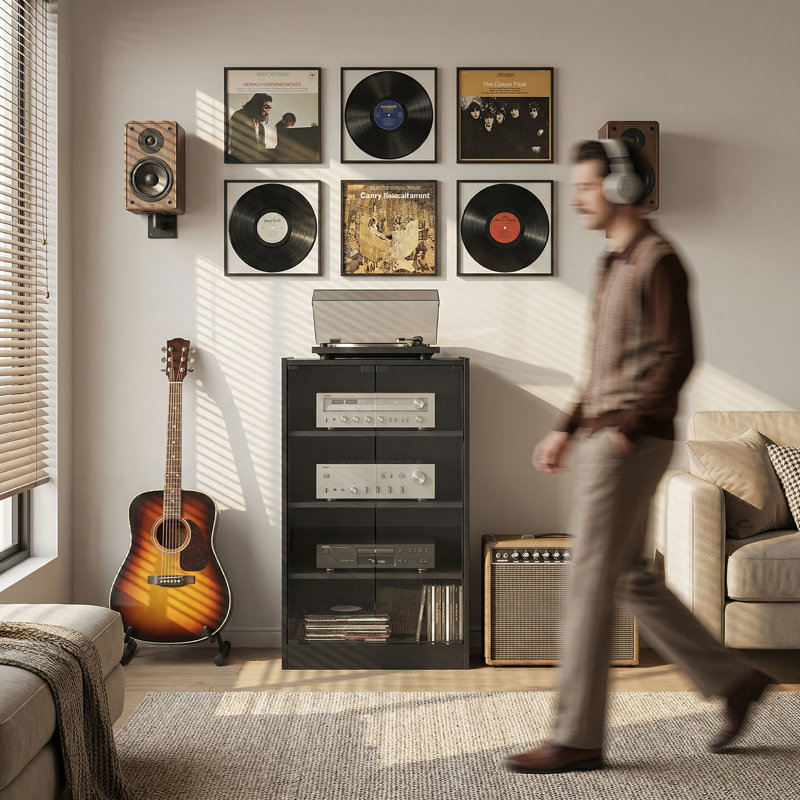 HOMCOM 4-Tier Hi-Fi Stand with Adjustable Shelves, Black Wood-Effect