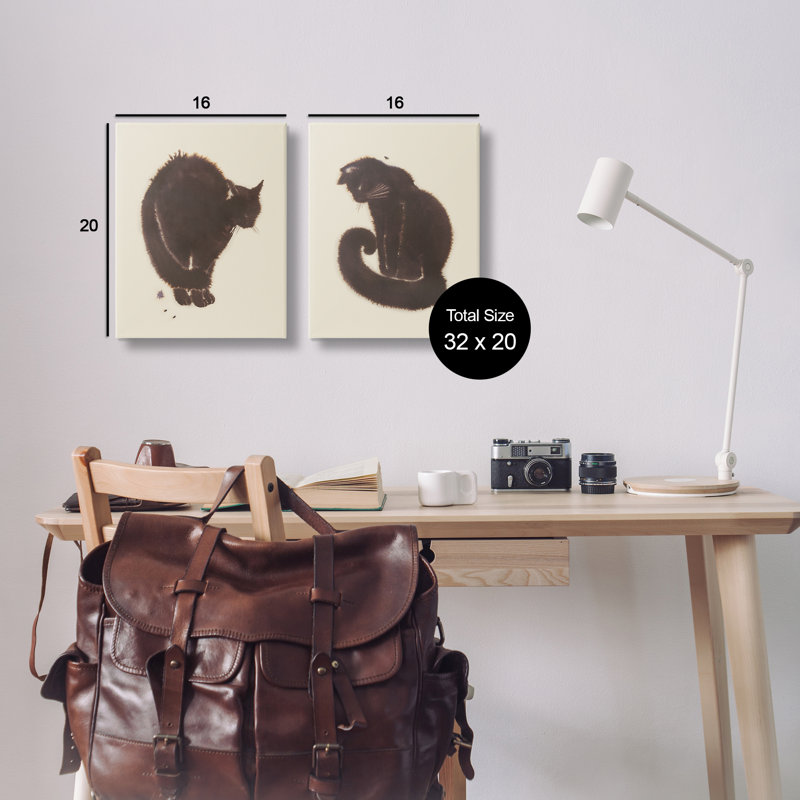  "Simple Cats on Beige", ensemble de 2 toiles murales par Grace Popp, H 20 po x l 16 po