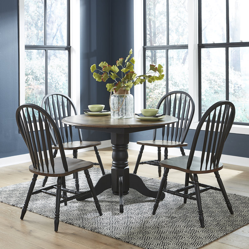 Judique Black 4 Person Drop Leaf Dining Table Set, Brown/Black, 5 Pieces: Table, 4 Chairs