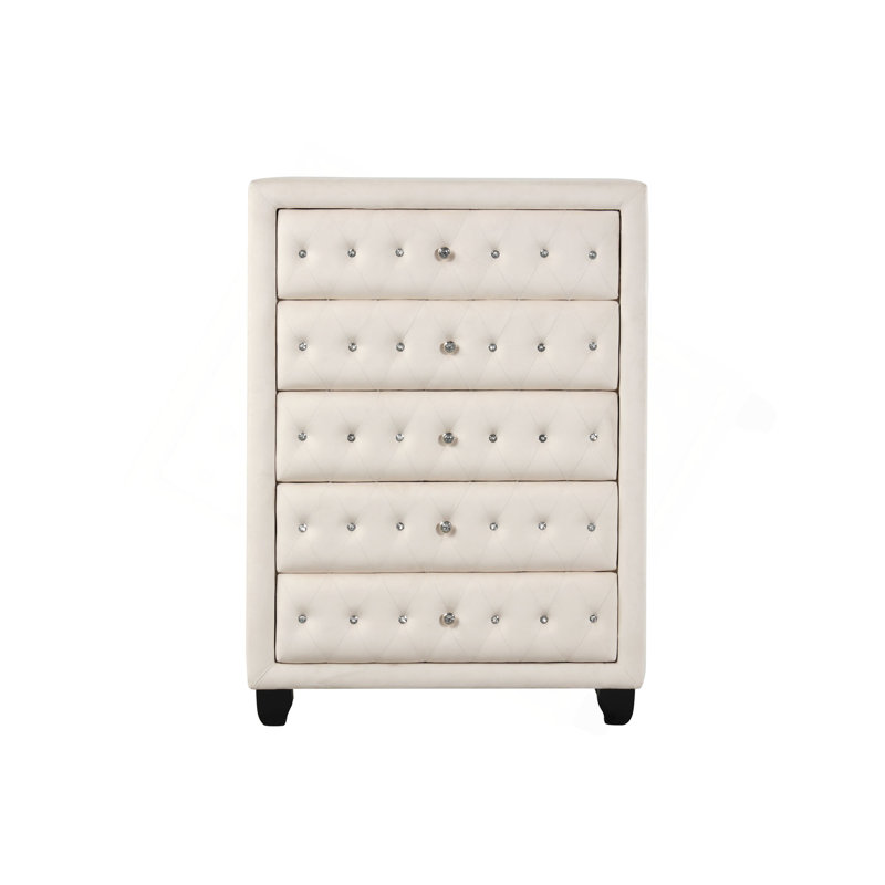 Commode capitonnée en cristal de style moderne avec 5 tiroirs et tissu en velours