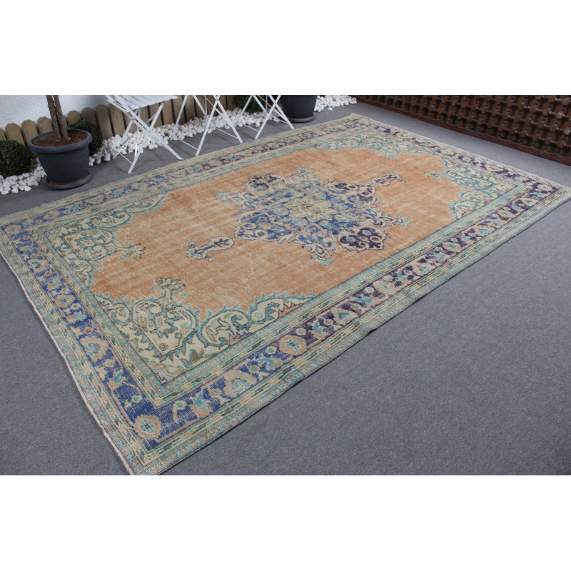 Tapis turc Oushak rétro surdimensionné de couleur orange vif pour la cuisine ou l'extérieur