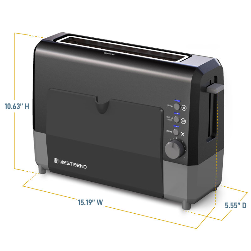 Black Stainless Steel 2-Slice Toaster with Wide Slot and Crumb Tray