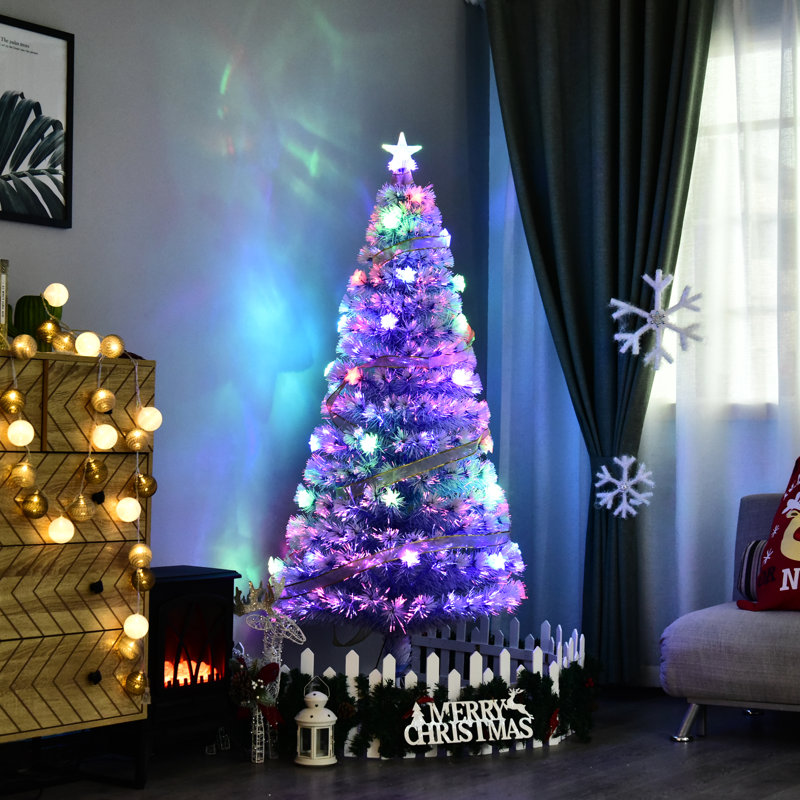 Sapin de Noël artificiel bleu / blanc 5 pi avec 21 fonctions de lumières DEL multicolores à fibre optique