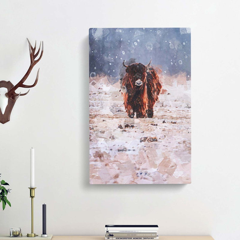 Lone Cow At Winter In Abstract - Wrapped Canvas Painting, 91cm H x 60cm W x 3cm D