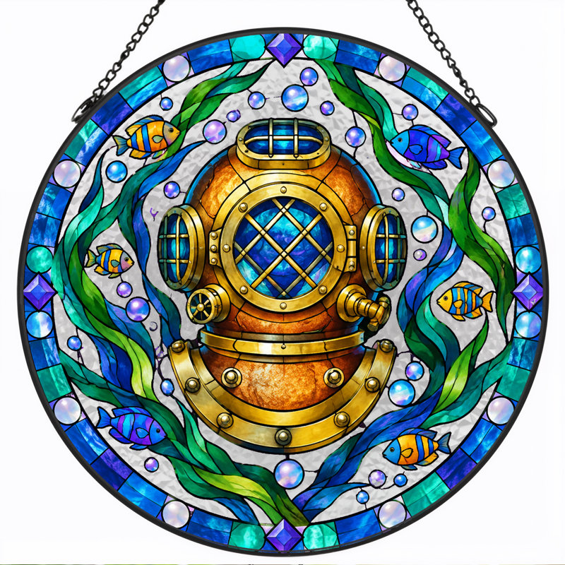 Casque de plongée rétro entouré de poissons tropicaux et art mural sur toile, H 12 po