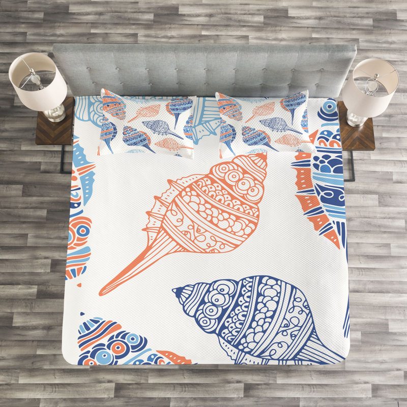 Sealife Sea Seashells Bedspread Set, 220 x 264 cm