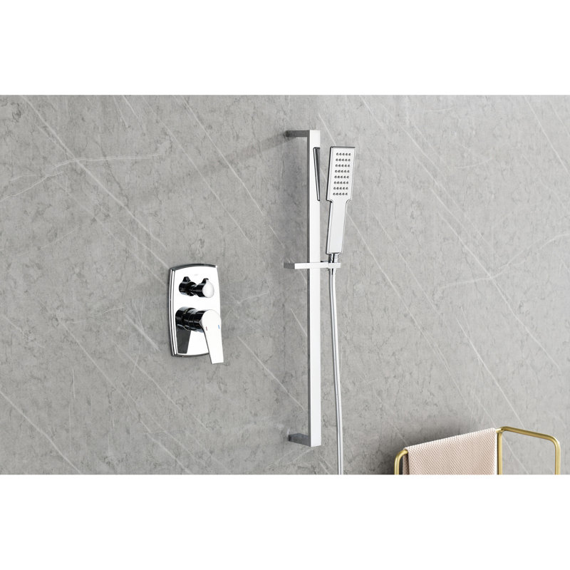 Shower System With Plating - Head, Hand Shower, Slide Bar, Arm, Hose, Valve Trim Parts Kit Effect For Bathroom Upgrade
