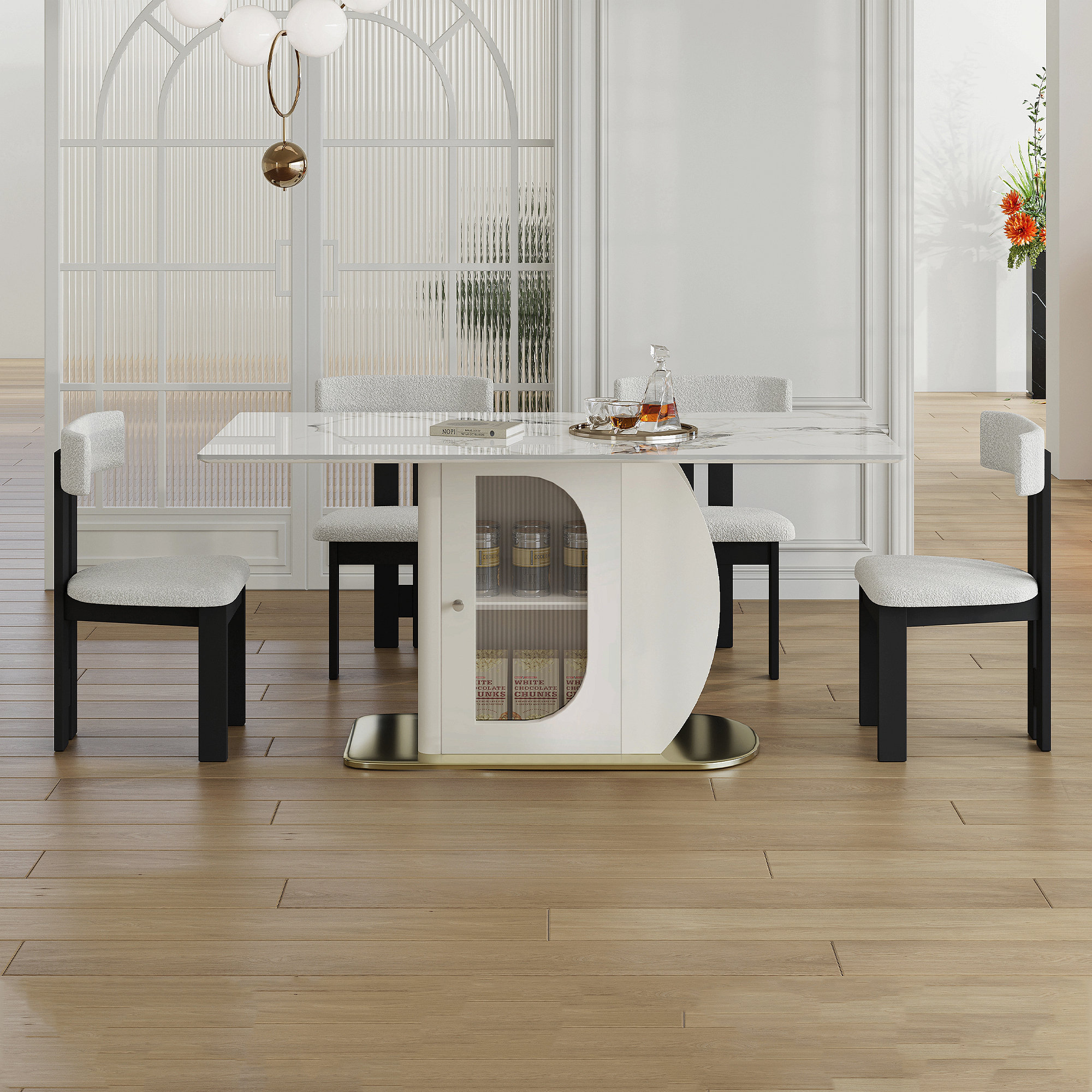 Latitude Run® 63 " Modern 4-6 Person Dining Table With Storage Cabinets ...