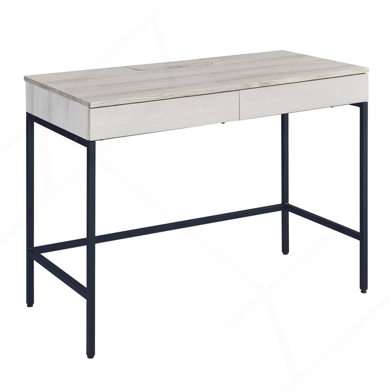 Bureau d'écriture naturel et noir avec 2 tiroirs