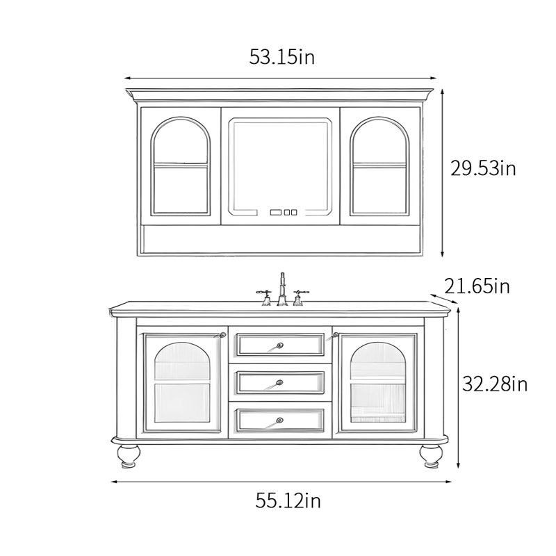 Simple medieval style bathroom cabinet, 55.12"