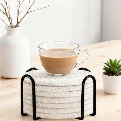 Paquet de 8 sous-verres en coton tissé avec support, sous-verres super absorbants pour la protection des meubles, ensemble de sous-verres minimaliste pour la table et le comptoir