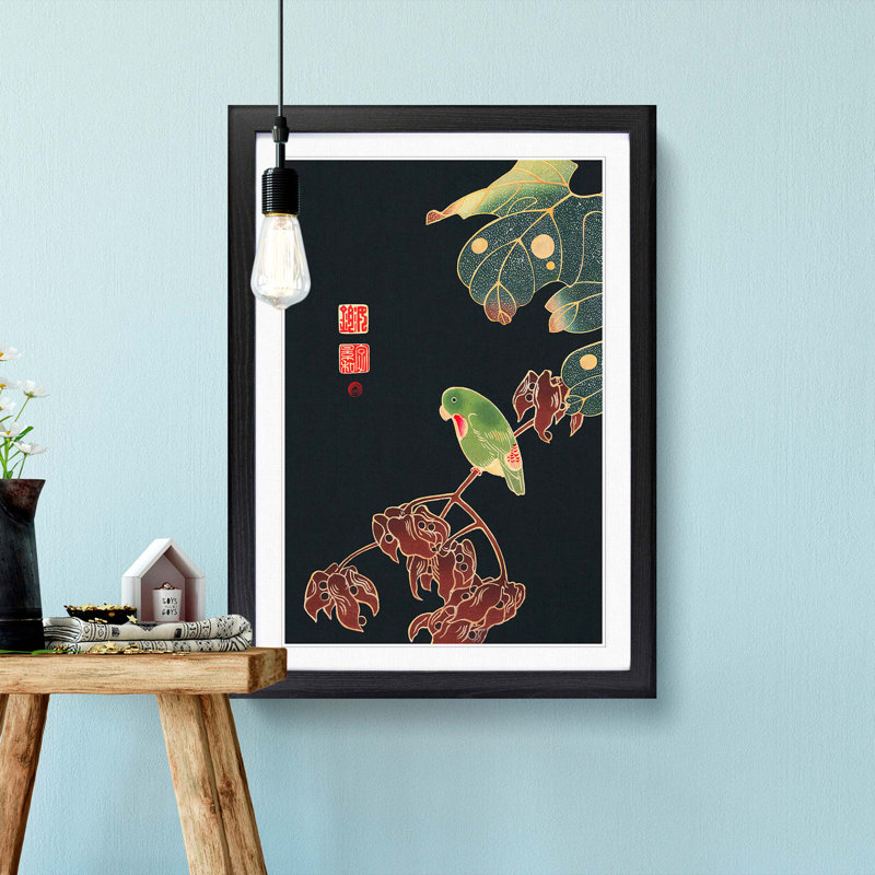Parakeet Parrot by Ito Jakuchu - Framed Print, Black Framed, 36cm H x 27cm W x 2cm D