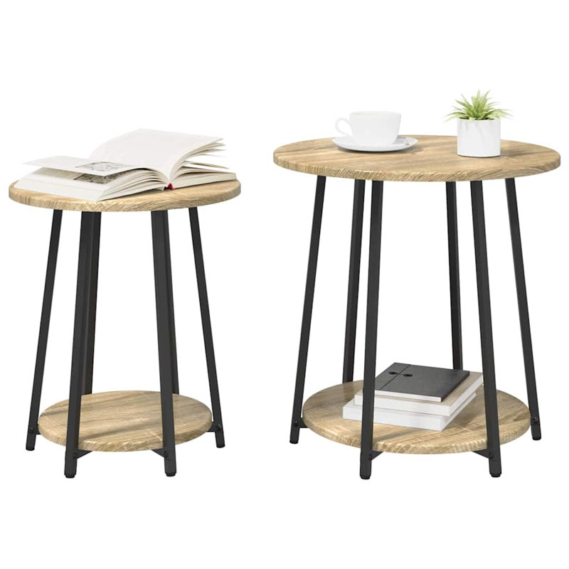  Side Table Set With Shelf 2 Pcs Black Oak 50 X 50 X 51 Cm, Sonoma Oak