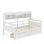 Lit de jour simple, support en lattes de bois, avec tablettes de chevet et deux tiroirs