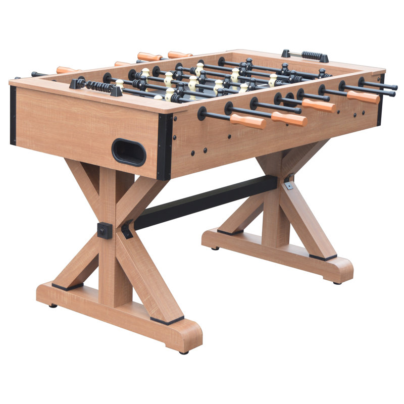 Hathaway Daulton 55-In Foosball Table for Game Room - With Urban Oak Melamine Finish, Trestle-Style Base, Black Steel Rods, Octagon Handles & Built-In Ball Returns - Oak/Black Finish