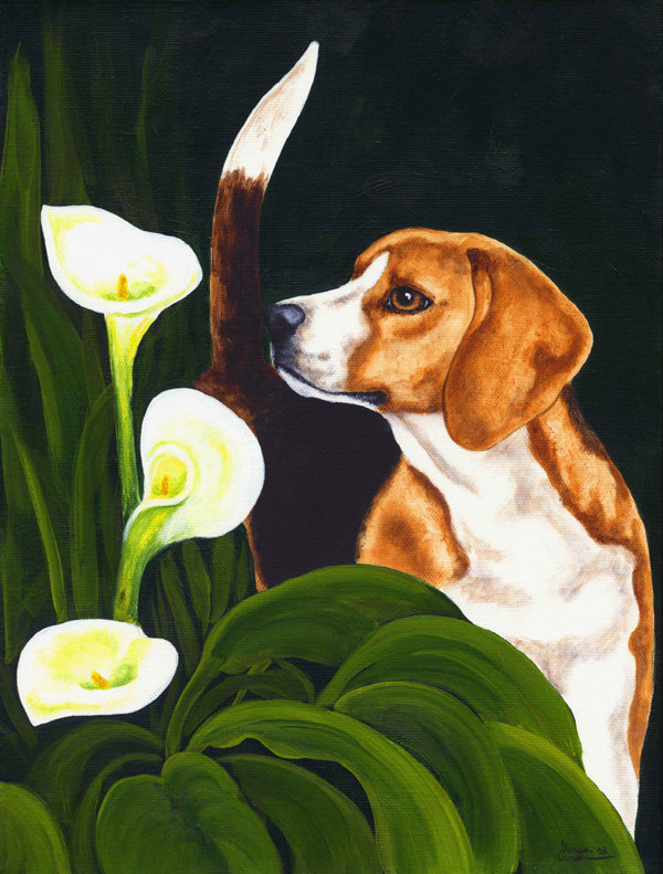 Drapeau de jardin 2 côtés beagle lillies, H 15 po x l 11 po