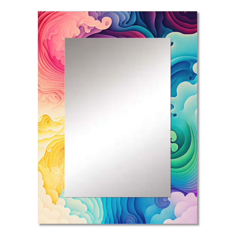 Multicolore Swirly Clouds IV - abstrait spirales uniques, grand miroir mural moderne, art imprimé en métal, 32 po x 24 po