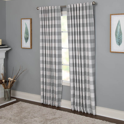 Treve 100% Cotton Room Darkening Buffalo Checkered Curtain Panel with Rod Pocket Top and included hook clips 