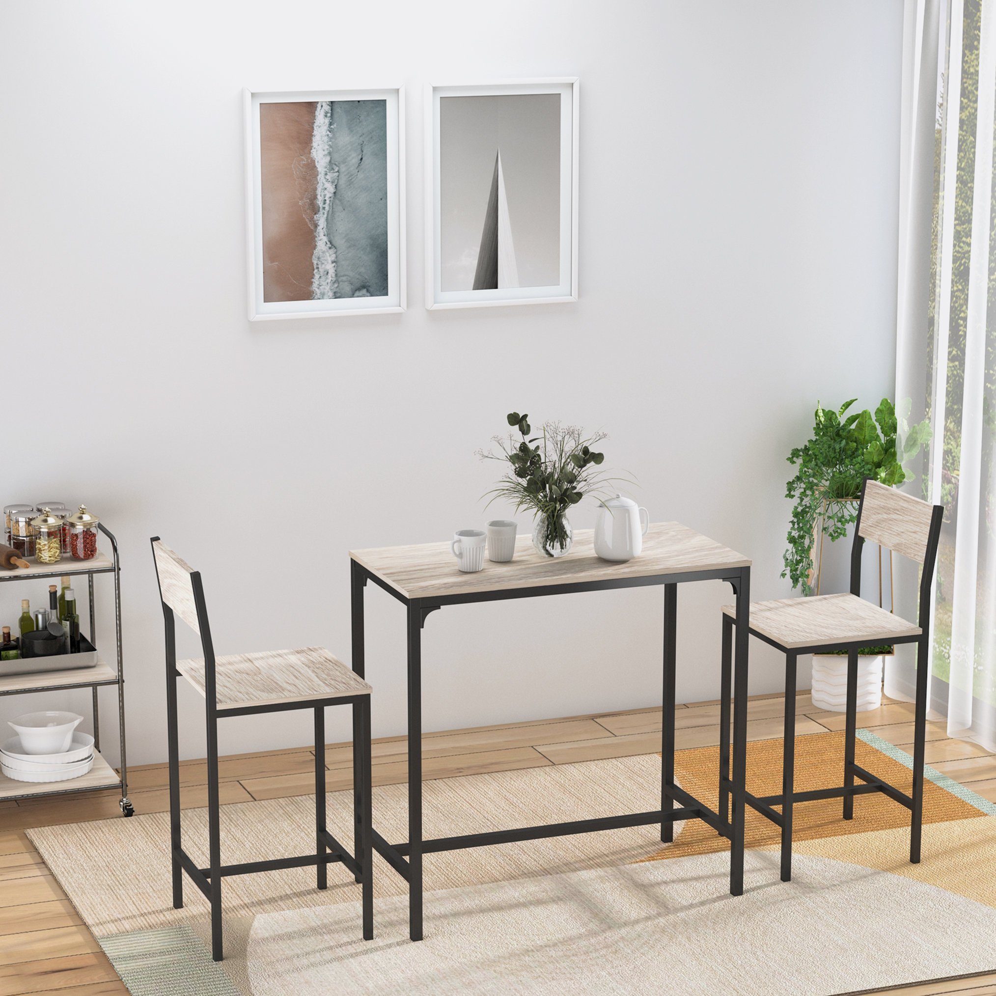 17 Stories Laurids 3 - Piece Trestle Dining Set | Wayfair