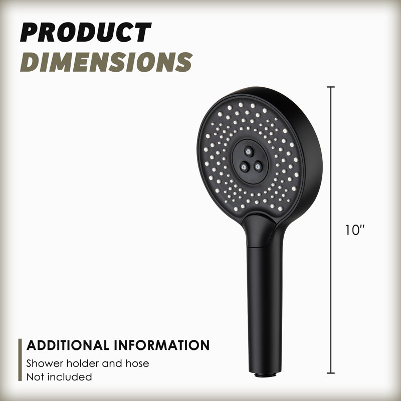 Douche à main à 3 fonctions avec buses faciles à nettoyer et filetage standard américain NPT 1/2, Noir mat