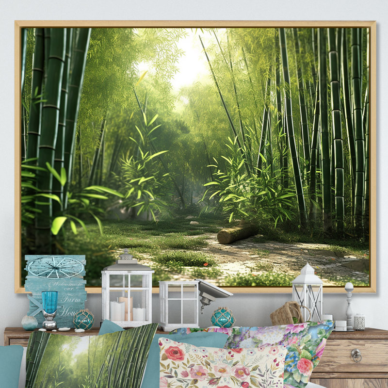 «Dynamic Light Bamboo Grove I», reproduction sur toile_106667, H 34 po x l 44 po x P 1,5 po, Cadre naturel flottant