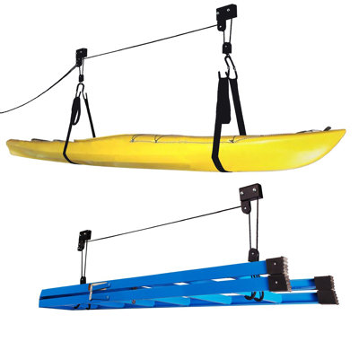 Rad Sportz Brading Kayak Hoist Set - Overhead Pulley for 12-Foot Ceilings -125lb Capacity Storage