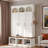 Farmhouse Arched Design Hall Tree With 3 Hidden Storage, 5 Hooks, Compartments Amd Bench-30677897