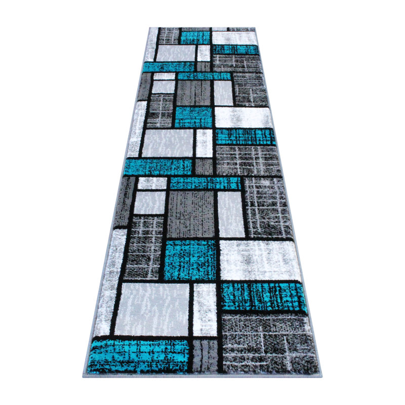 Skarthi Modern Geometric Color Block Area Rug, Runner 2' x 7'