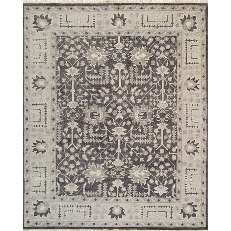 Tapis gris à motif géométrique moderne en laine noué à la main gris, 6 pi x 9 pi