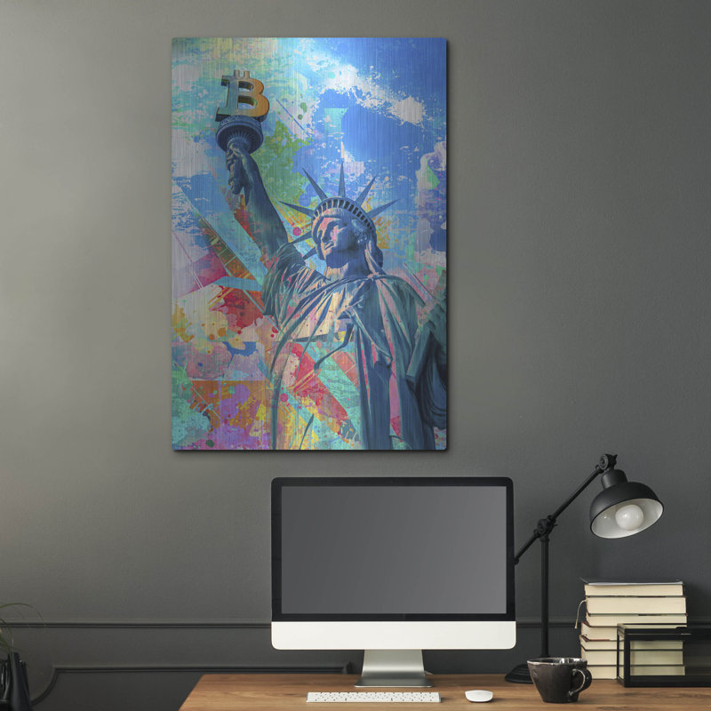 «Luxe Metal Art», statue de Bitcoin Liberty par Luxe, H 36 po x l 24 po