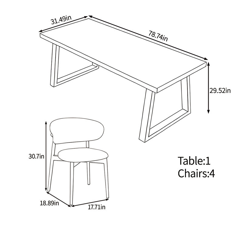 Ensemble de table entièrement en bois massif, H 29,92 po x L 78,74 po x l 31,49 po