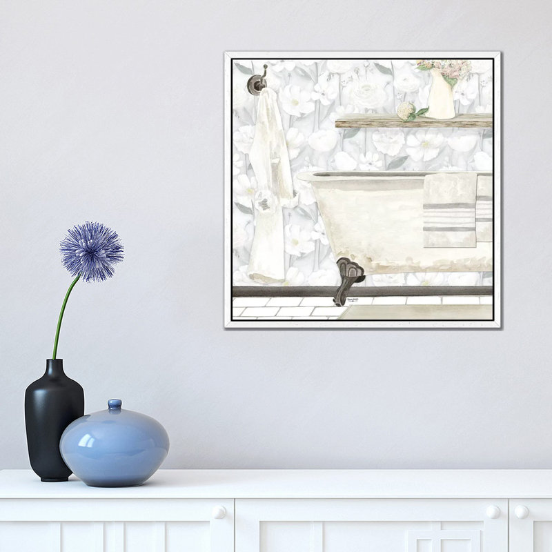 White Floral Bath II by Tara Reed - Print on Canvas, 66.04 cm H x 66.04 cm W, White Framed